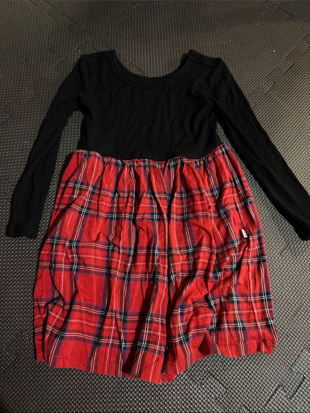Little sleepies ribbed Black & Red Plaid Long-Sleeve Kids Dress